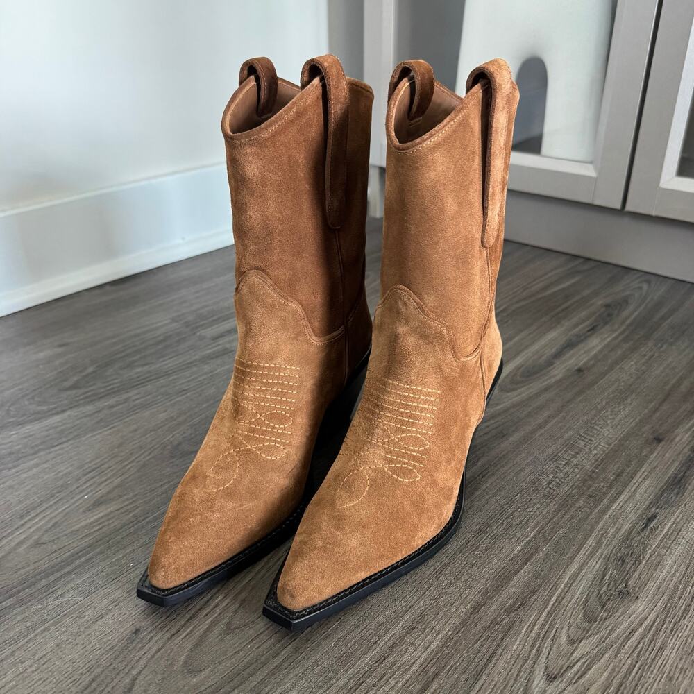 Anine Bing Mid Tania Toffee Suede Western Boots 36 NEW Cowgirl Leather Bootie - Picture 2 of 7